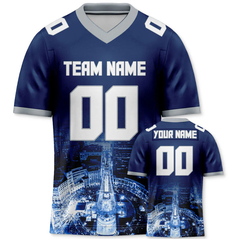 Custom 3D City Night Navy White-Gray Authentic Football Silhouette Jersey
