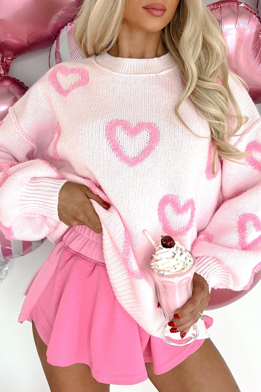 Valentines Day Shirt for Women Love Heart Sweatshirt Print Graphic Tee Round Neck Long Sleeve Pullover Top