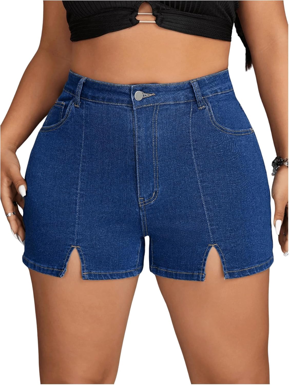 Women's Split Hem Skinny Stretchy Denim Jean Shorts