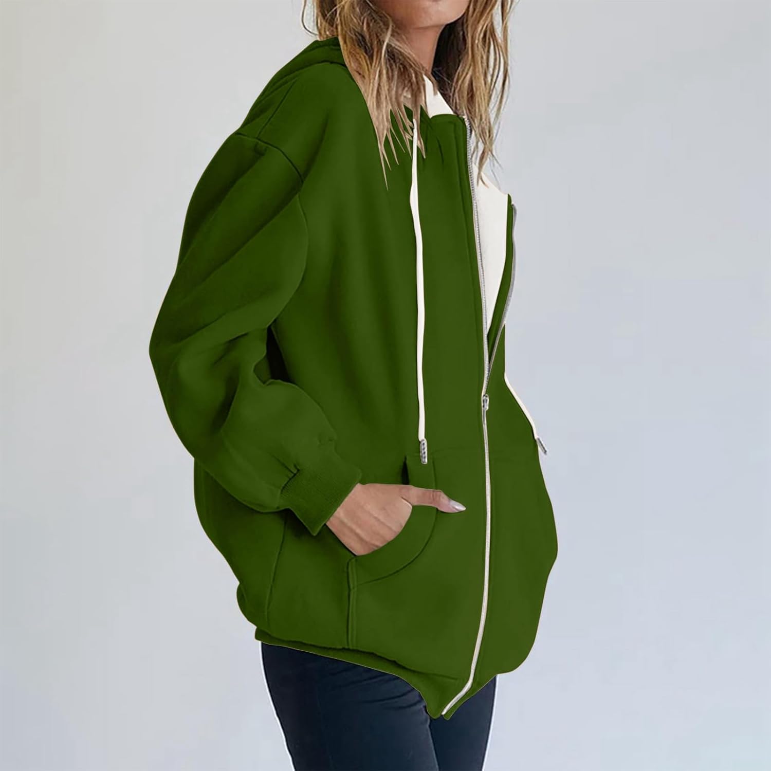 Sweatshirts Women,Women's Fallable Casual Long Sleeve Solid Color Hoodies Zipper Sweatshirts Coat With Pocket